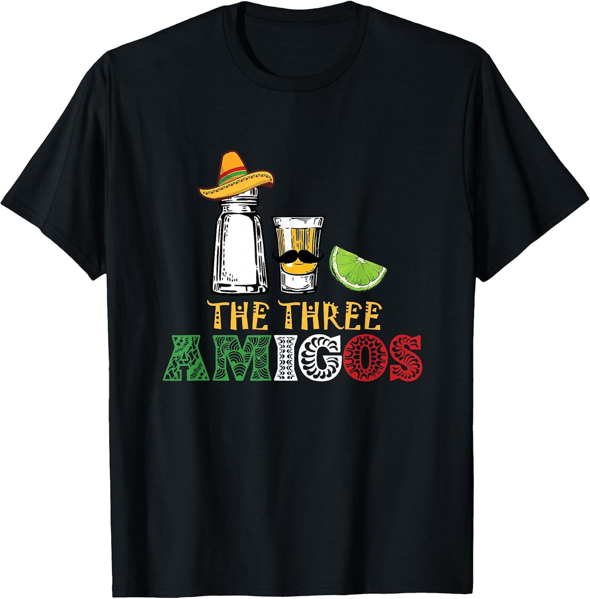 The 3 Three Amigos T-Shirt - Salt, Tequila & Lime T-Shirt - Black