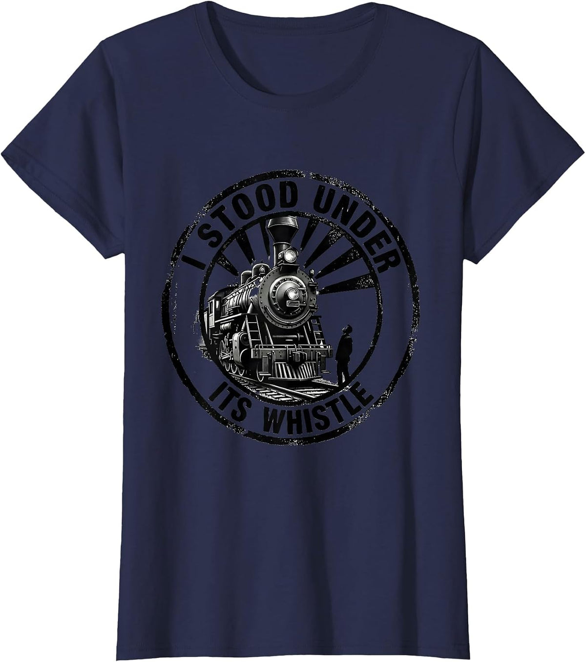 Women's I Stood Under Its Whistle Vintage Steam Train Enthusiast Big T-Shirt - Navy Blue