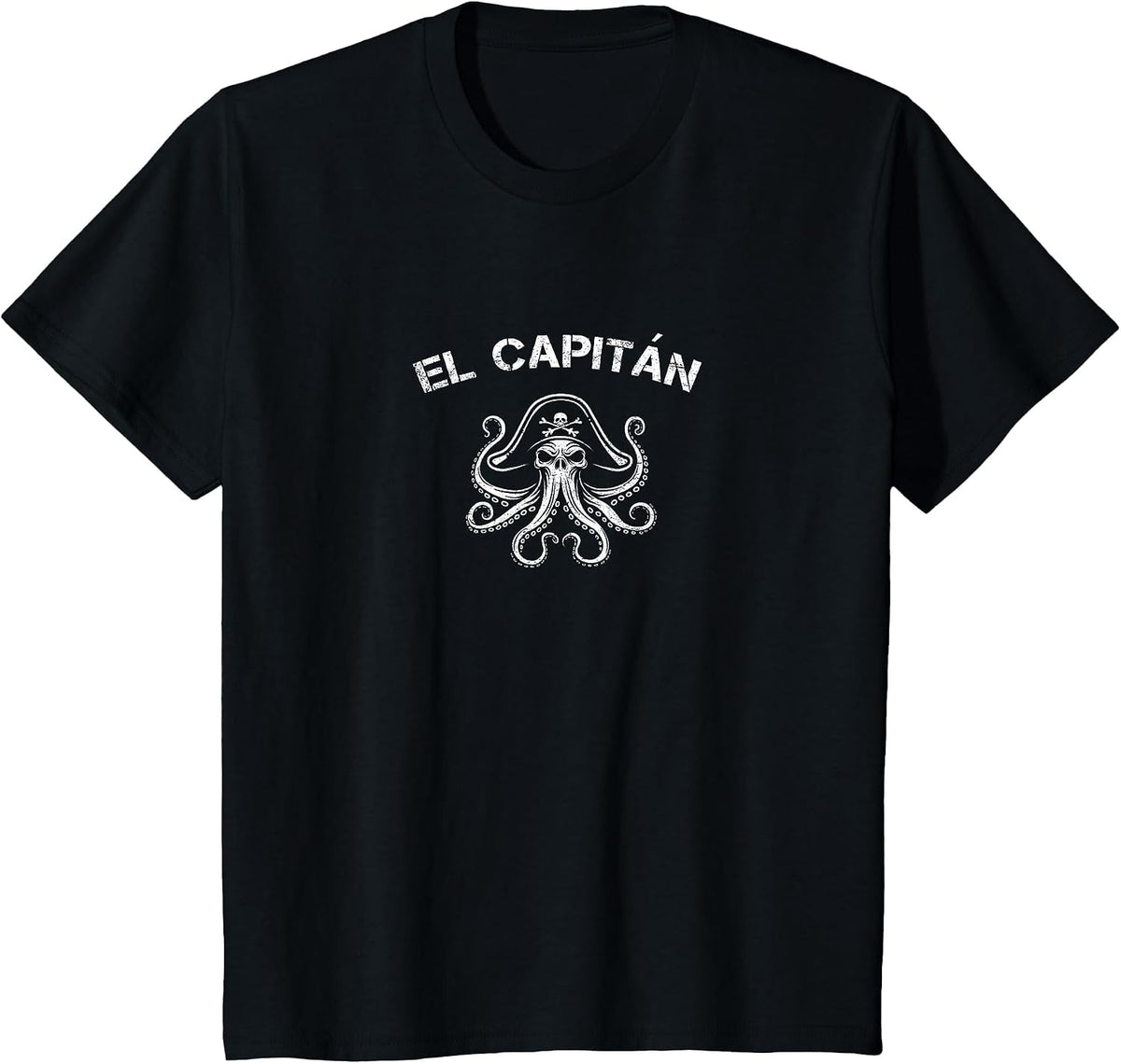 Boat Captain Pontoon Octopus Pirate Nautical Men El Capitan T-Shirt - Black