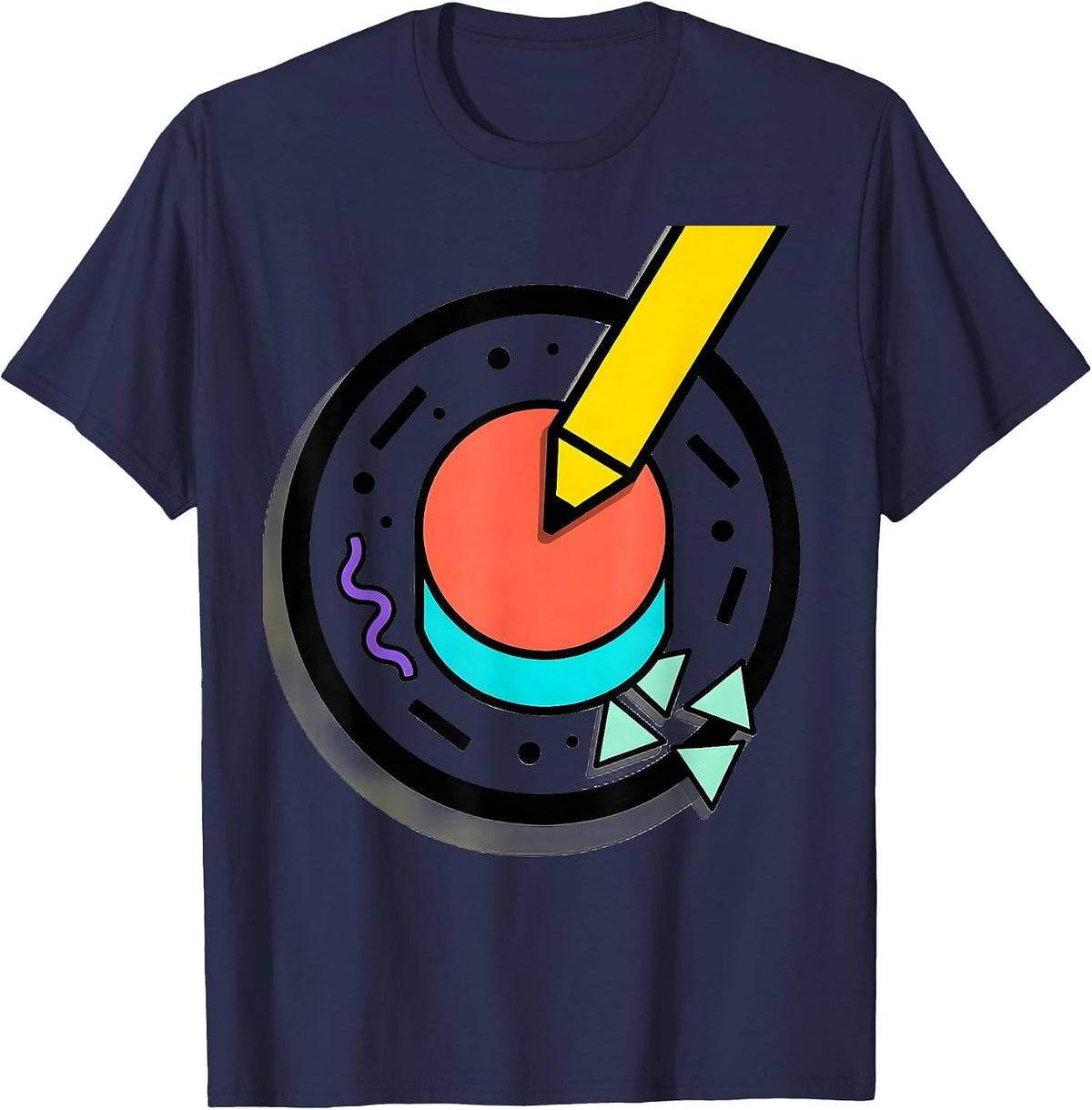 First Dot Pencil Tip Blank Page Graphic Design T-Shirt - Navy Blue
