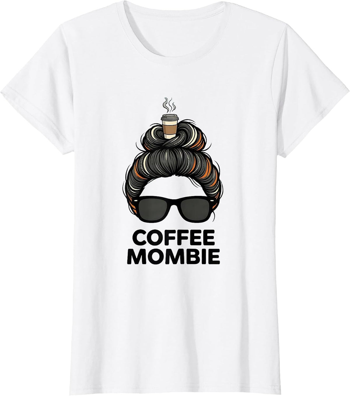 Women's Coffee Mombie Funny Messy Bun Mom Halloween Costume T-Shirt - White