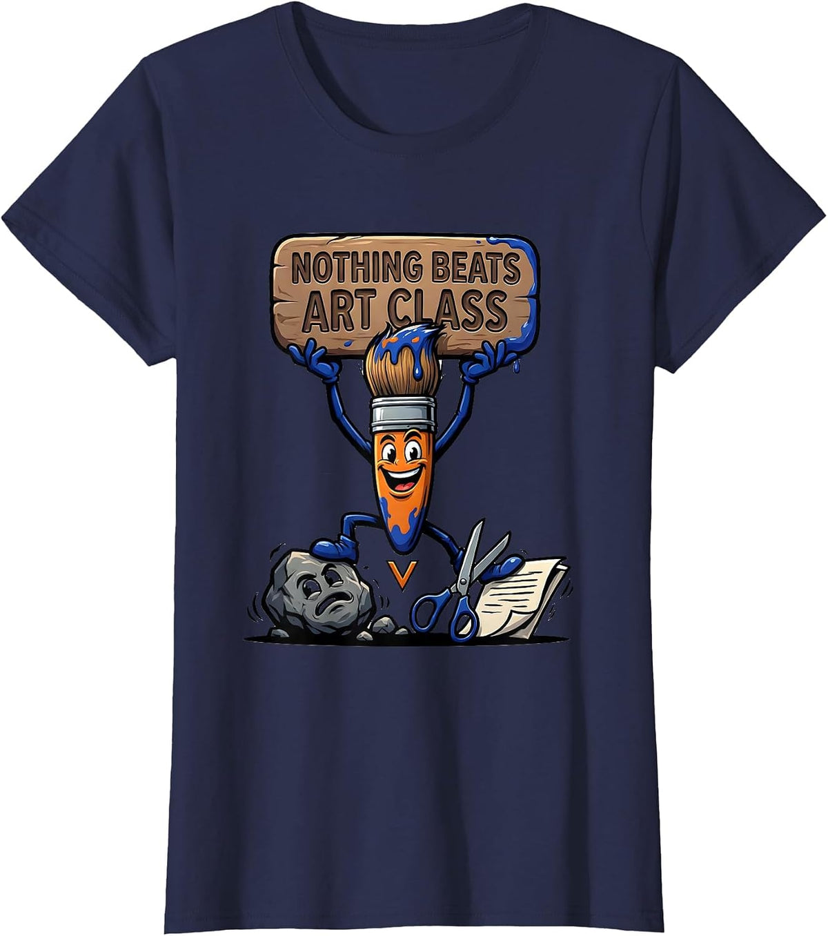 Women's Nothing Beats Art Class Cartoon Funny Back to School Grade T-Shirt - Navy Blue