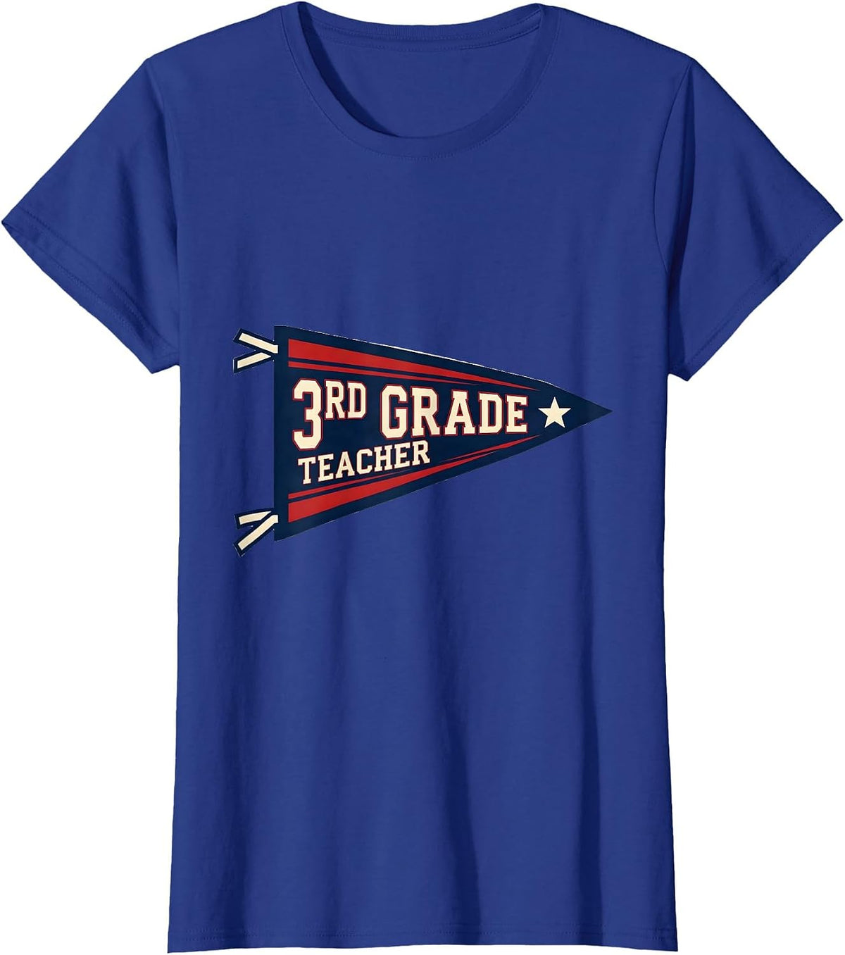 Women's 3rd Grade Teacher Sports Preppy Back to School Pennant Flag T-Shirt - Royal Blue