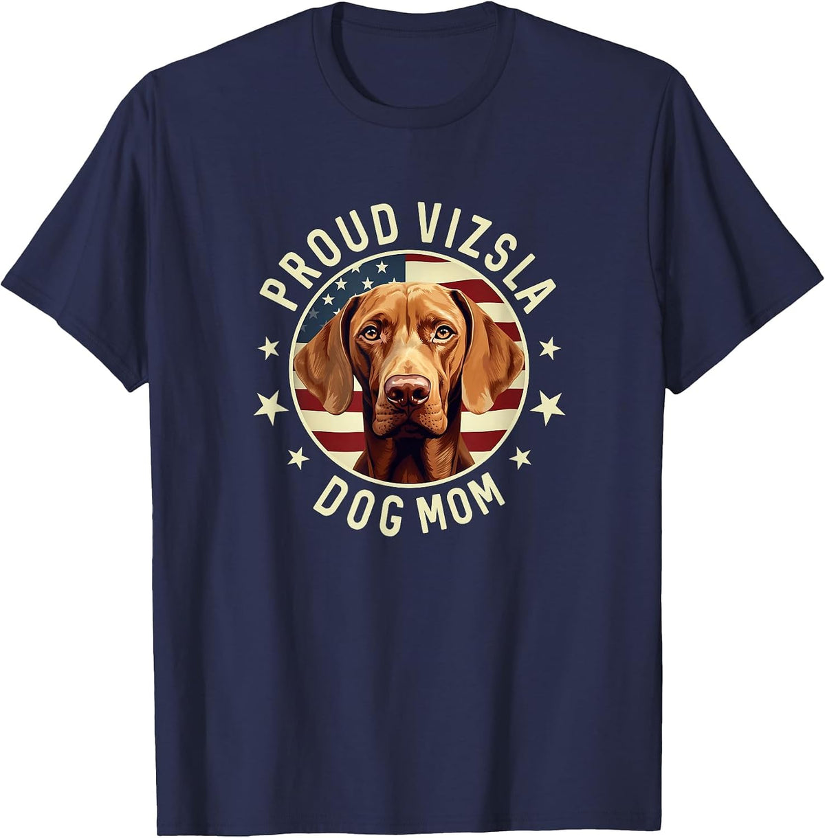 Vizsla Mom American Flag, Womens Proud Vizsla Mom T-Shirt - Navy Blue
