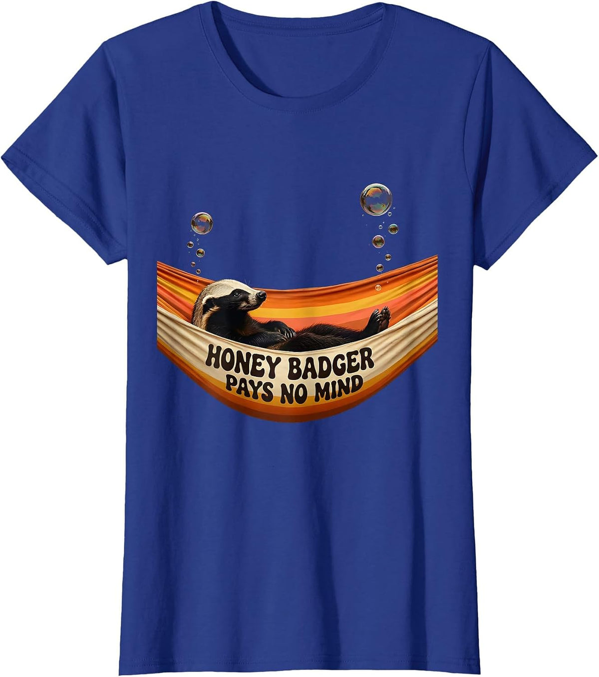 Women's Honey Badger Pays No Mind Funny Animal Humor Retro 70s T-Shirt - Royal Blue