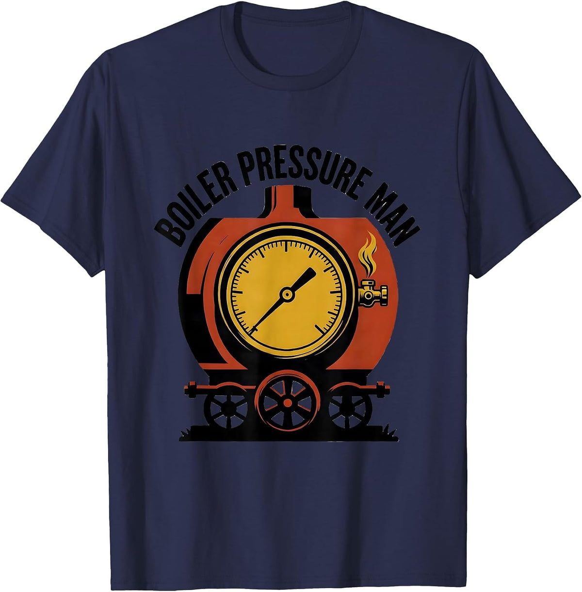 Men's Boiler Pressure Man Vintage Steam Locomotive Train T-Shirt - Navy Blue