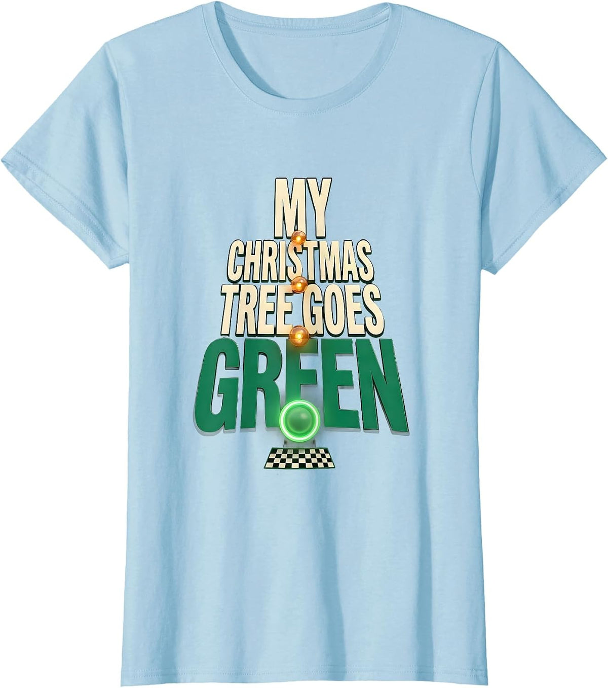 Women's My Christmas Tree Goes Green Funny Drag Racing Muscle Car T-Shirt - Baby Blue