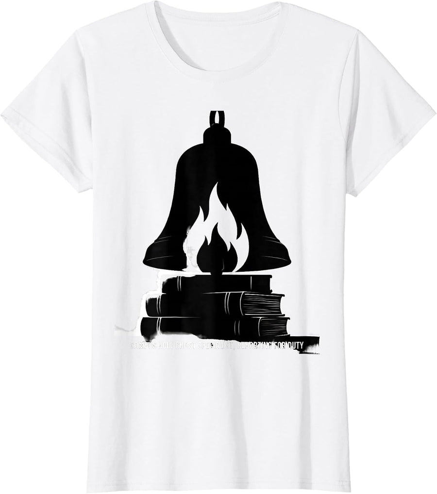 Women's Campus Holy Ghost Specialist, Reporting For Duty Spooky T-Shirt - White