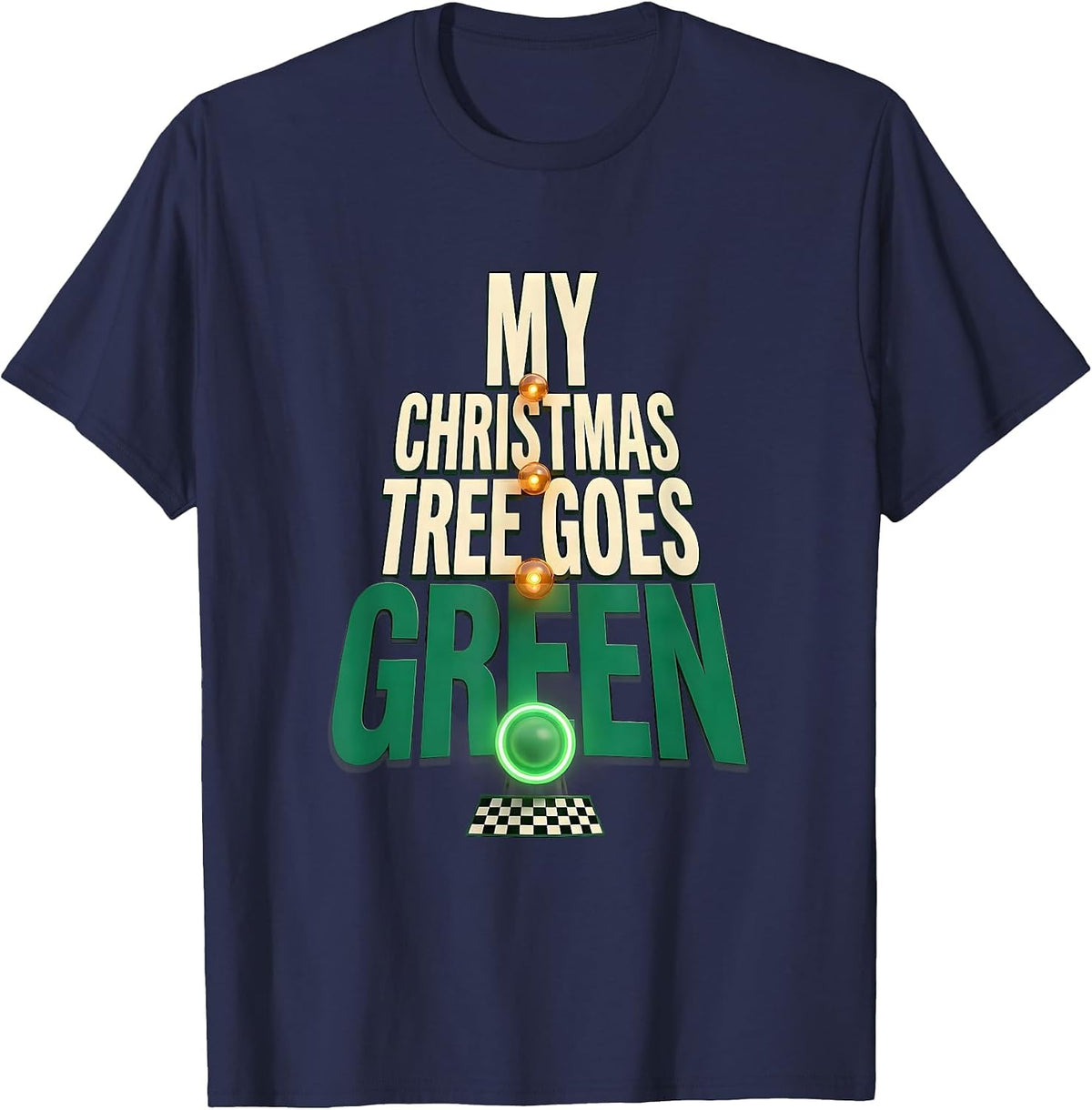 Men's My Christmas Tree Goes Green Funny Drag Racing Muscle Car T-Shirt - Navy Blue