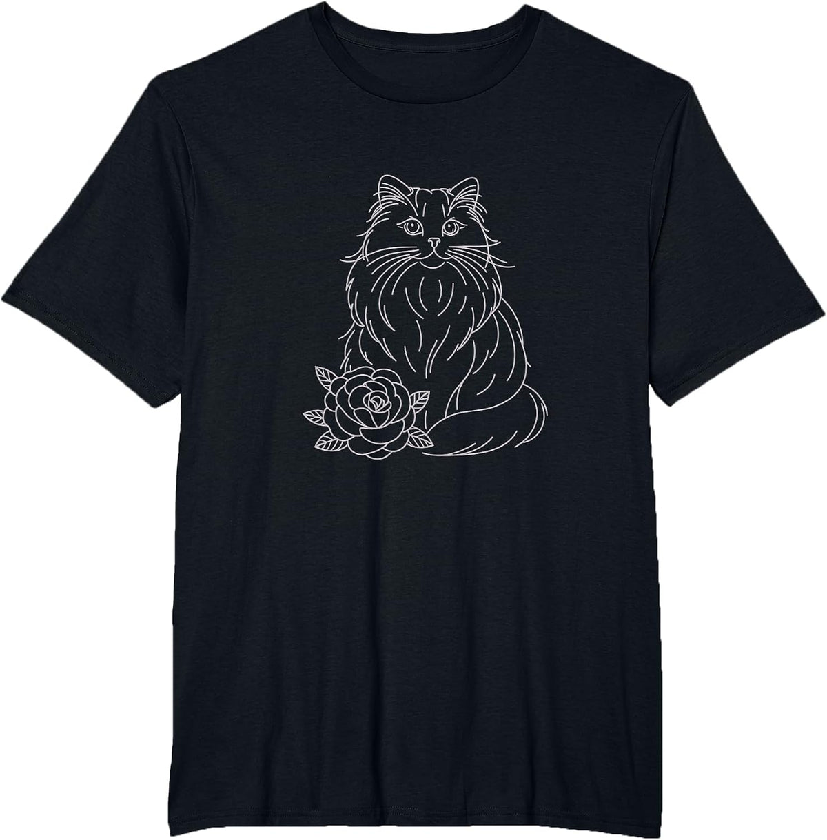 Ragdoll Cat Drawing Line Art Design T-Shirt - Black