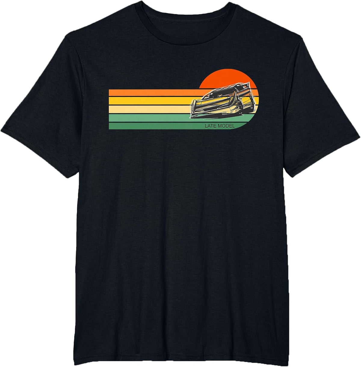 Retro Sunset Late Model Dirt Track Racing T-Shirt - Black