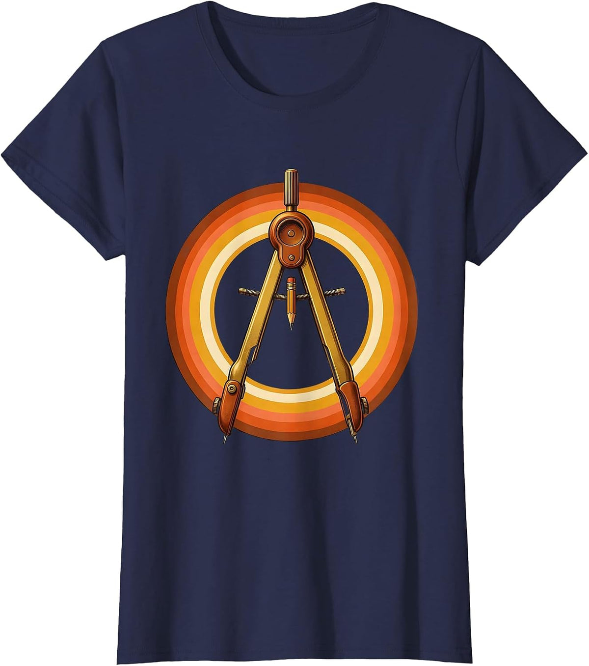 Women's Compass Drawing a Circle Geometry Art Design T-Shirt - Navy Blue