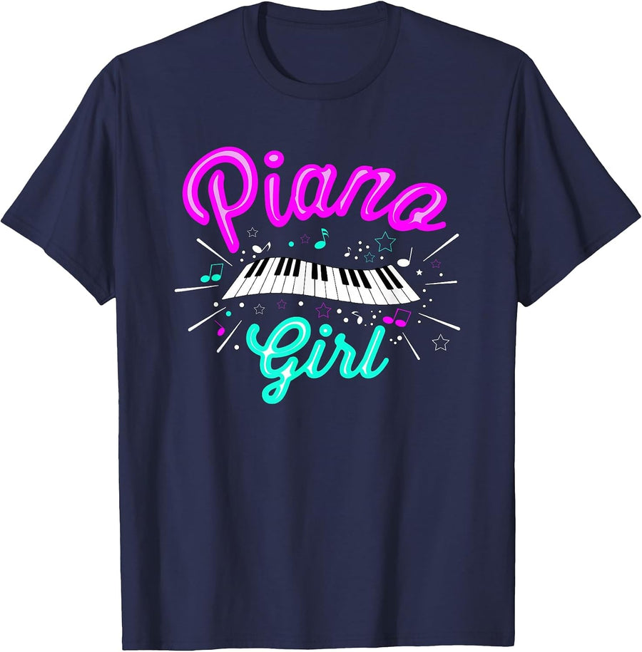 Piano Girl Funny Pianist Music Keyboardist Musician Outfit T-Shirt - Navy Blue