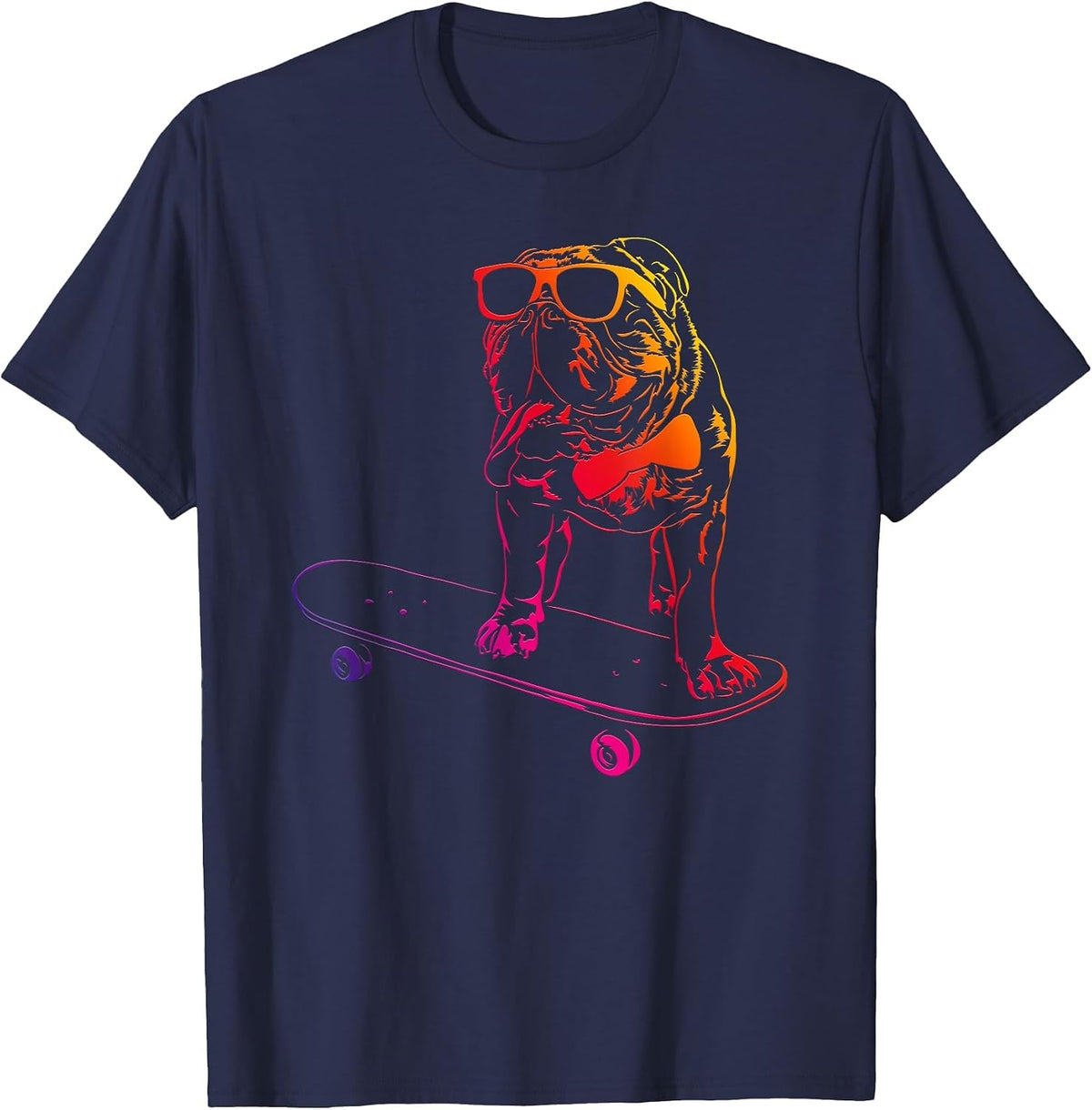 Funny Skateboard English Bulldog Skateboarding Dog Lover Dog T-Shirt - Navy Blue