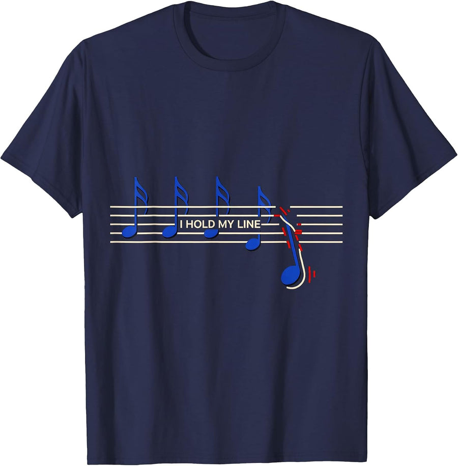 I Hold My Line Geometric Music Humor For Musicians Teachers T-Shirt - Navy Blue
