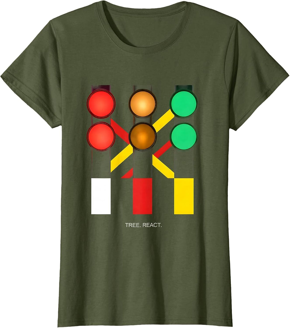 Women's Tree React Bauhaus Modernist Drag Racing RC Car Enthusiast T-Shirt - Olive Green