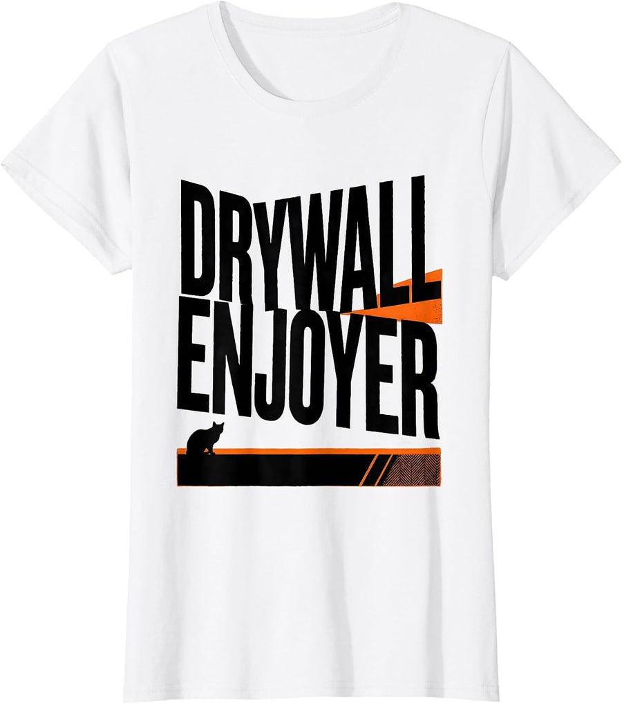 Women's Drywall Enjoyer Brutalist Graphic Absurdist Cat Meme Humor T-Shirt - White