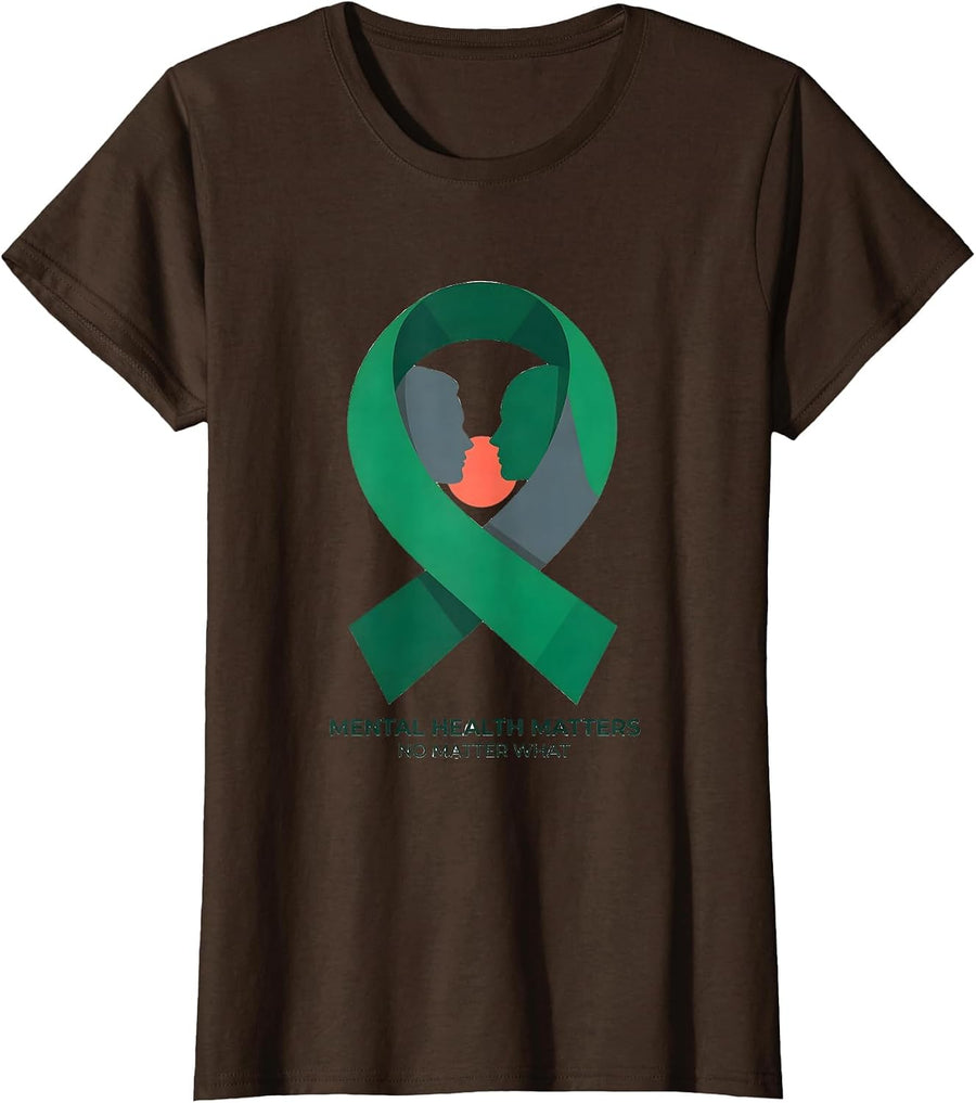 Women's Mental Health Matters No Matter What Awareness Support Squad T-Shirt - Brown