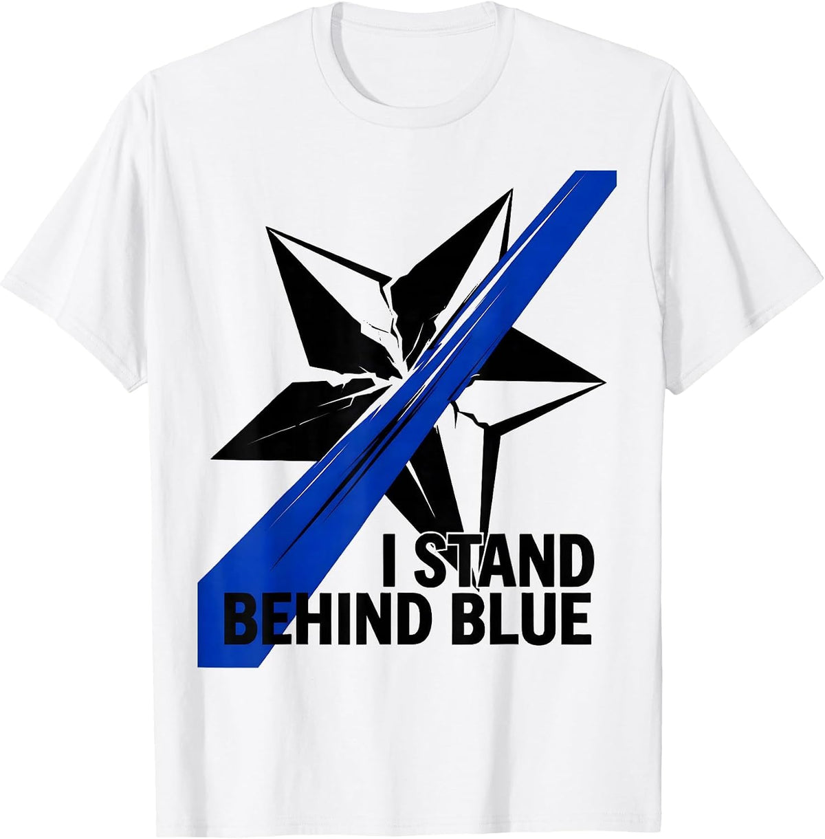 Men's I Stand Behind Blue Thin Blue Line Police Support Tribute T-Shirt - White