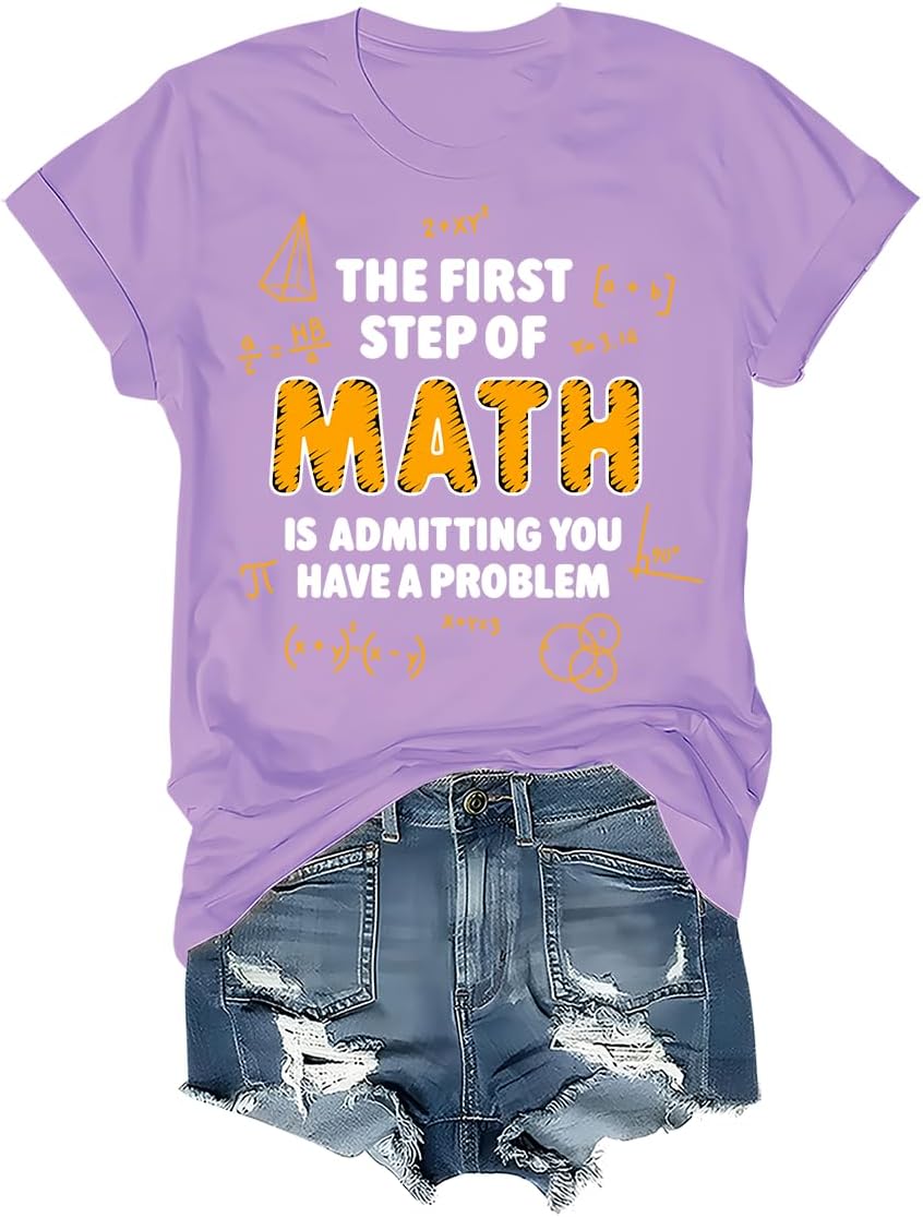 The First Step of Math is Admitting You Have A Problem Shirt, Teacher Tee - Crew Neck Light Purple-1