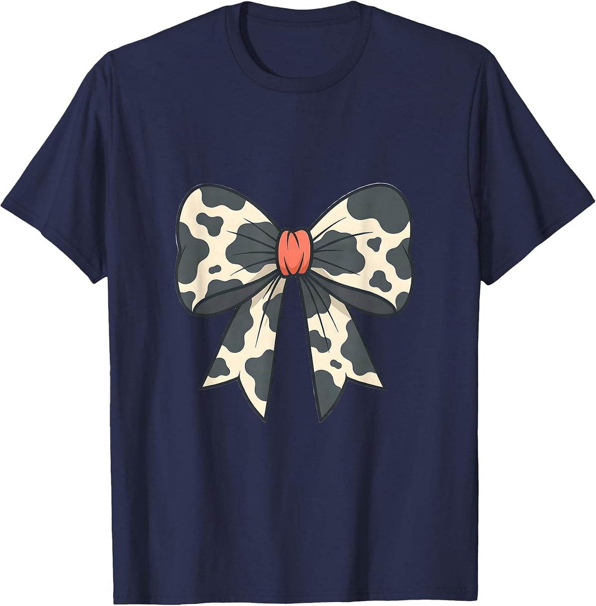 Coquette Bow Cow Print Cute Cow Lover Gift T-Shirt - Navy Blue