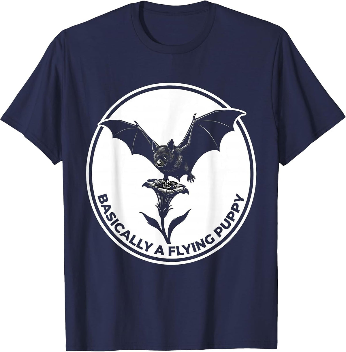 Men's Basically A Flying Puppy Funny Bat Lover Wildlife T-Shirt - Navy Blue