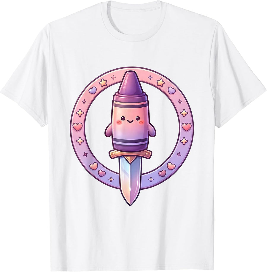 Men's Crayon Sword Sharpened Art Graphic Design T-Shirt - White