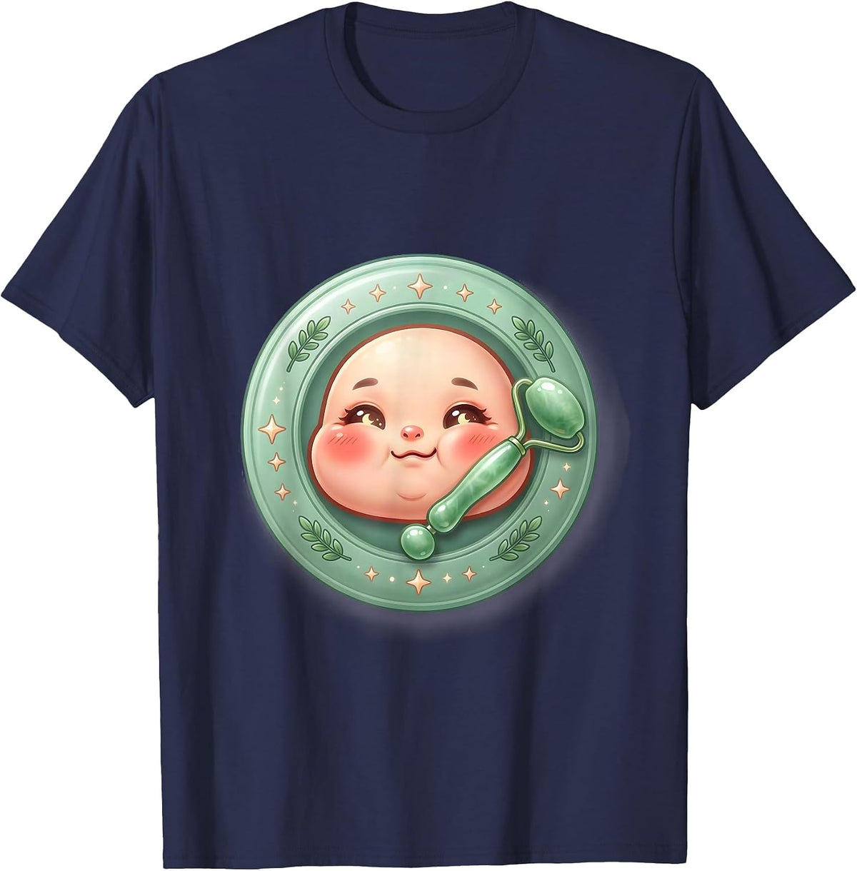 Men's K-Beauty Jade Roller Skincare Illustration T-Shirt - Navy Blue