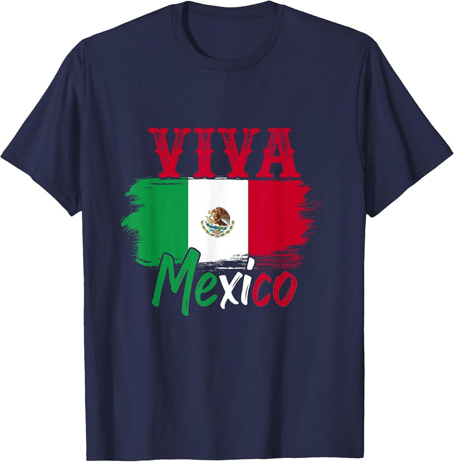 Mexican Flag Viva Mexico T-Shirt - Navy Blue