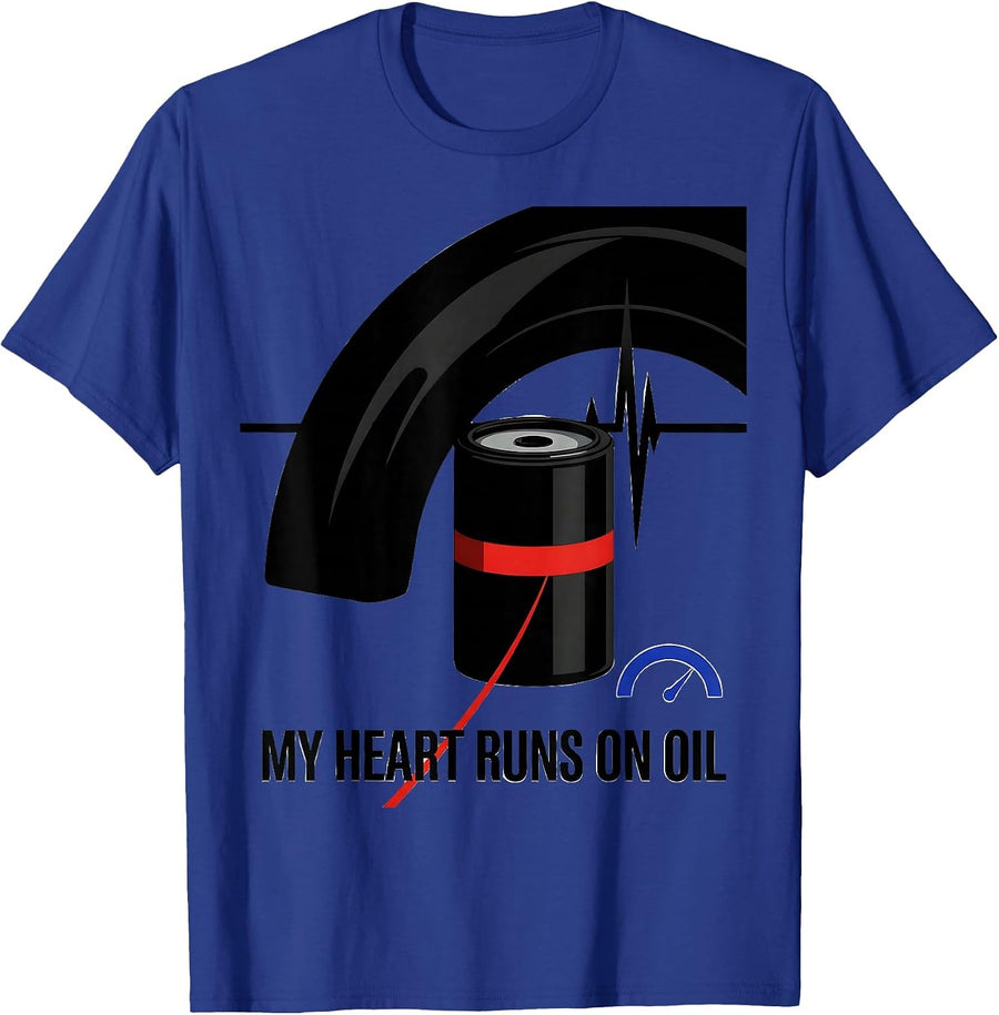 My Heart Runs On Oil Funny Car Guy Auto Mechanic Racing T-Shirt - Royal Blue
