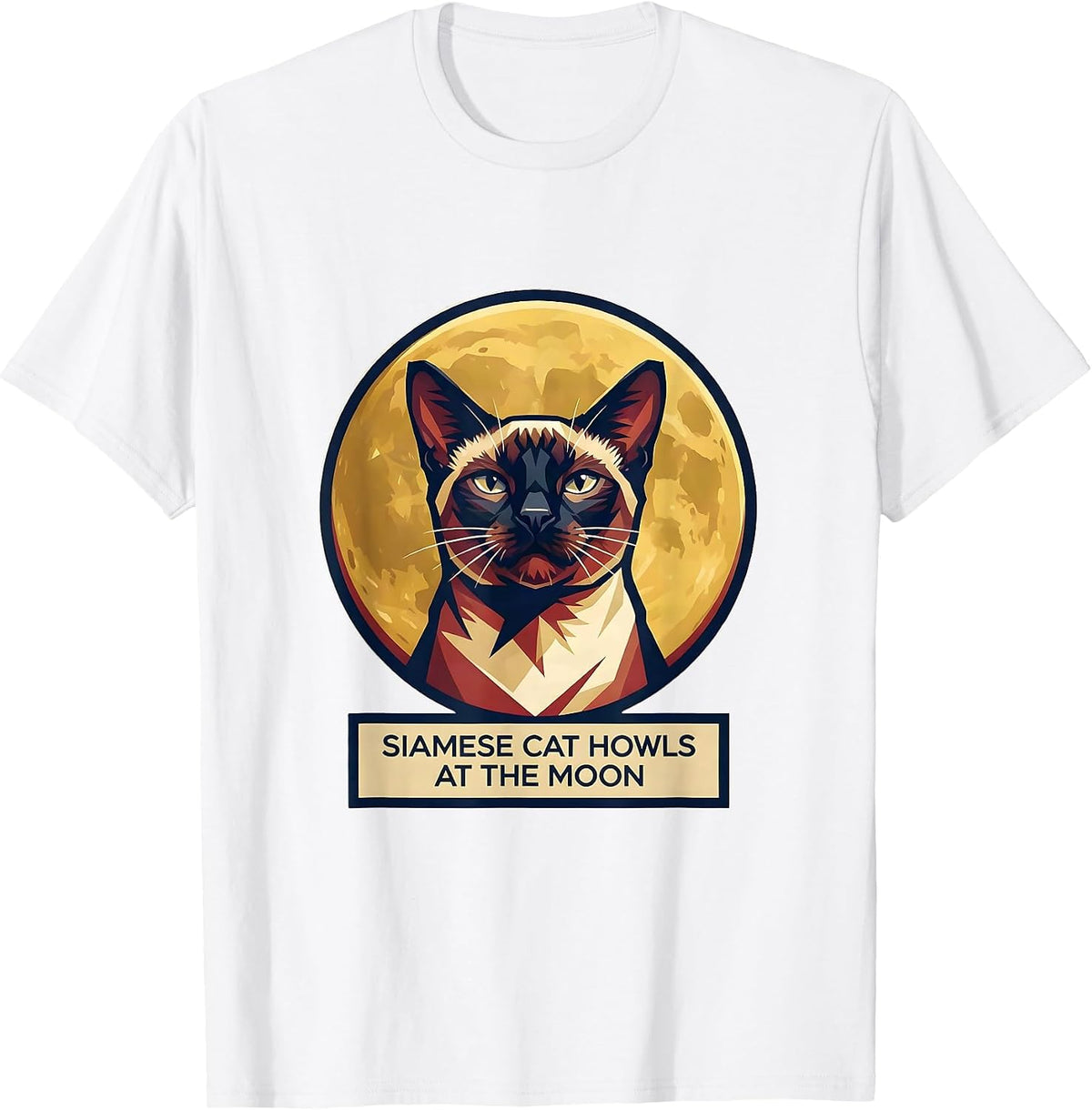Men's Siamese Cat Howls at the Moon Retro Novelty Cat Lover T-Shirt - White
