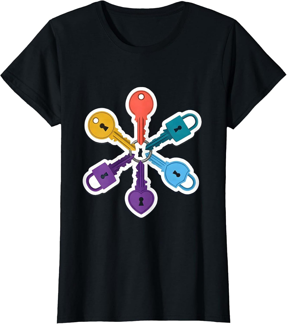 Neurodiversity Keys and Locks Graphic Design T-Shirt - Black