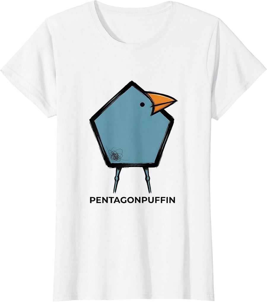 Women's Pentagonpuffin Triangull Bird Pun Math Teacher Humor T-Shirt - White