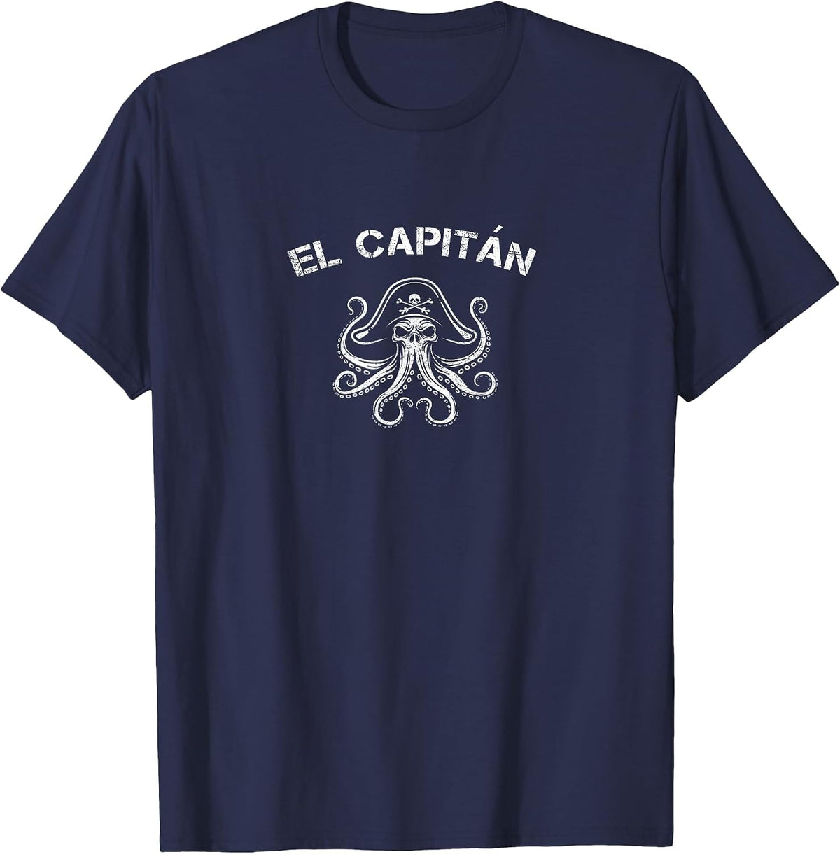 Boat Captain Pontoon Octopus Pirate Nautical Men El Capitan T-Shirt - Navy Blue