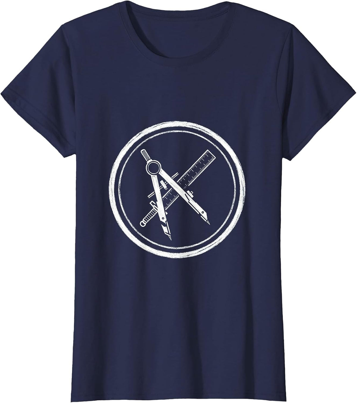 Women's Math Teacher Ruler Compass Crossed Swords Design T-Shirt - Navy Blue