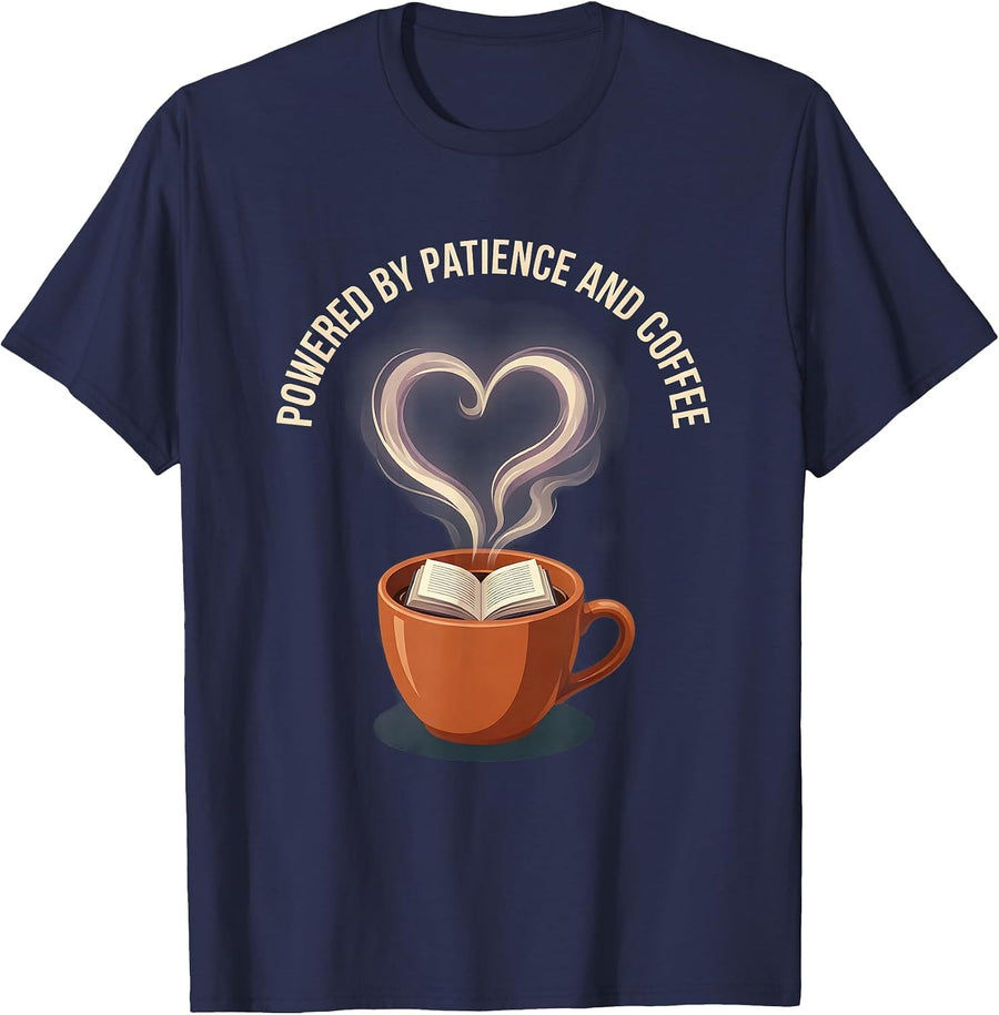 Powered by Patience and Coffee Special Ed Teacher T-Shirt - Navy Blue