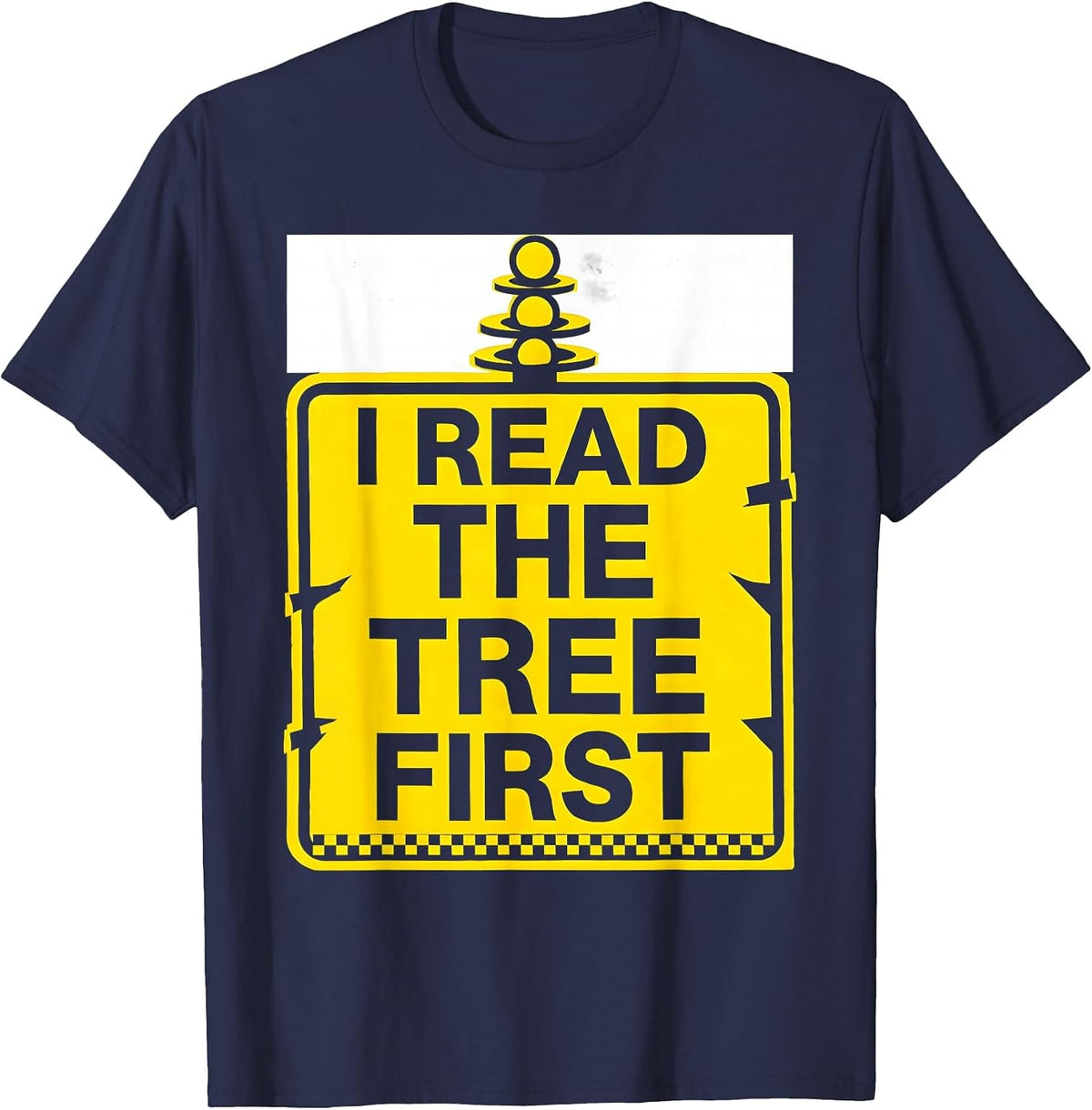 Men's I Read The Tree First Stencil Graphic Drag Racing Checkered T-Shirt - Navy Blue