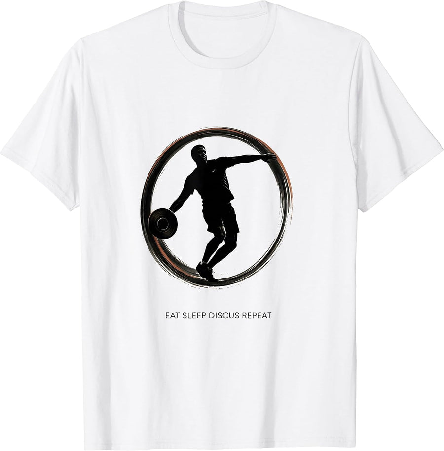 Men's Eat Sleep Discus Repeat Minimalist Track And Field Athlete T-Shirt - White