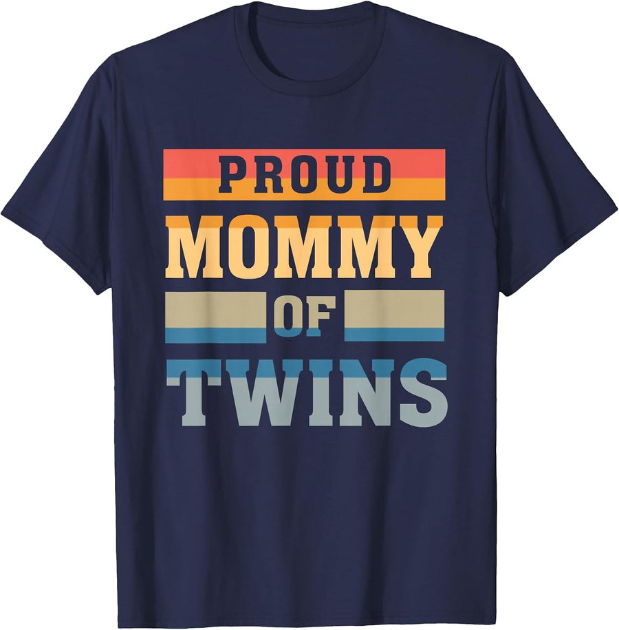 Proud Mommy of Twins - Mother Twin Mom 3 Vintage Retro T-Shirt - Navy Blue