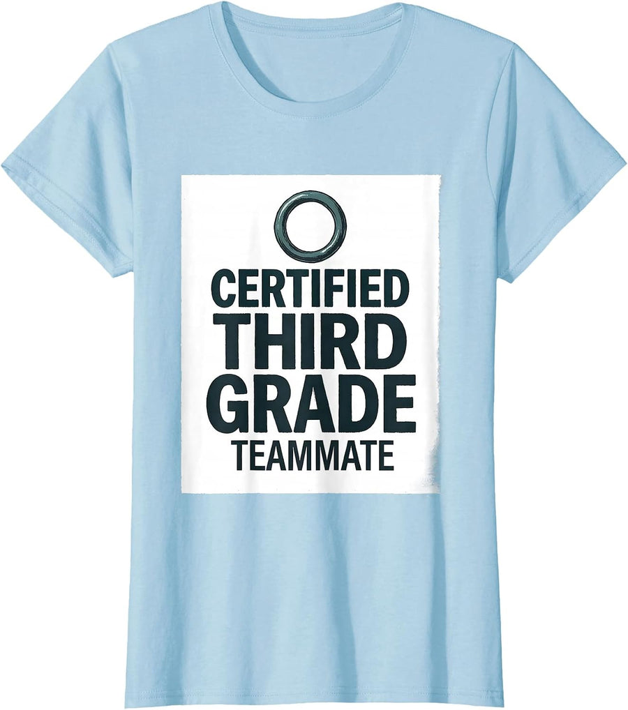 Women's Certified Third Grade Teammate Teacher Team Squad Back T-Shirt - Baby Blue