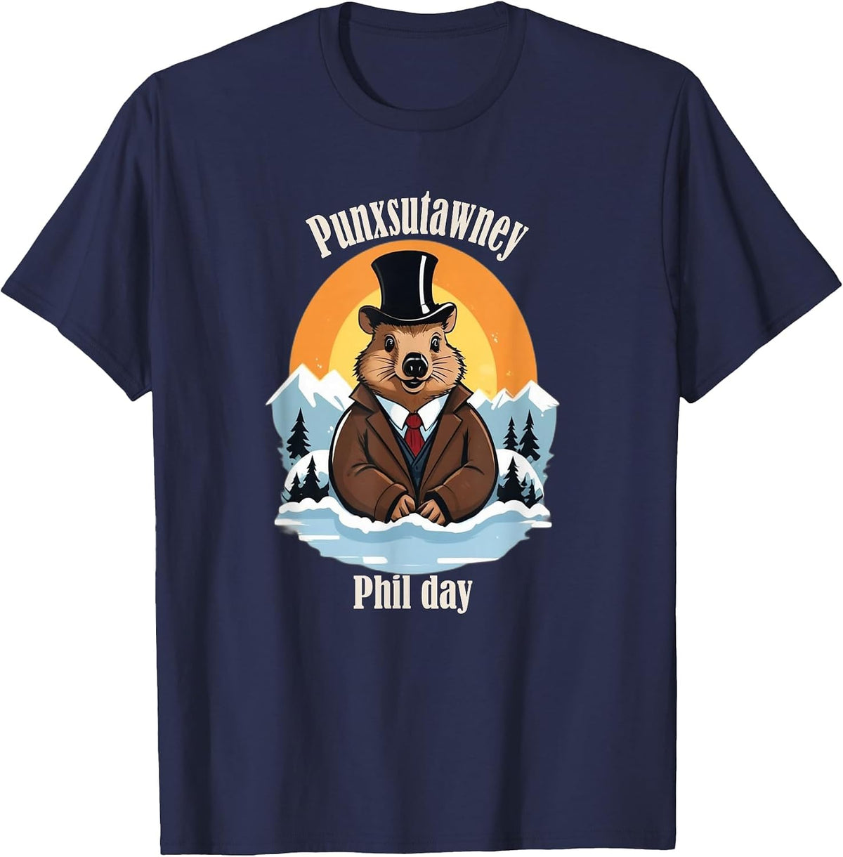 Punxsutawney Phil Day, Punxsy Phil's Cute Groundhog Outfit T-Shirt - Navy Blue