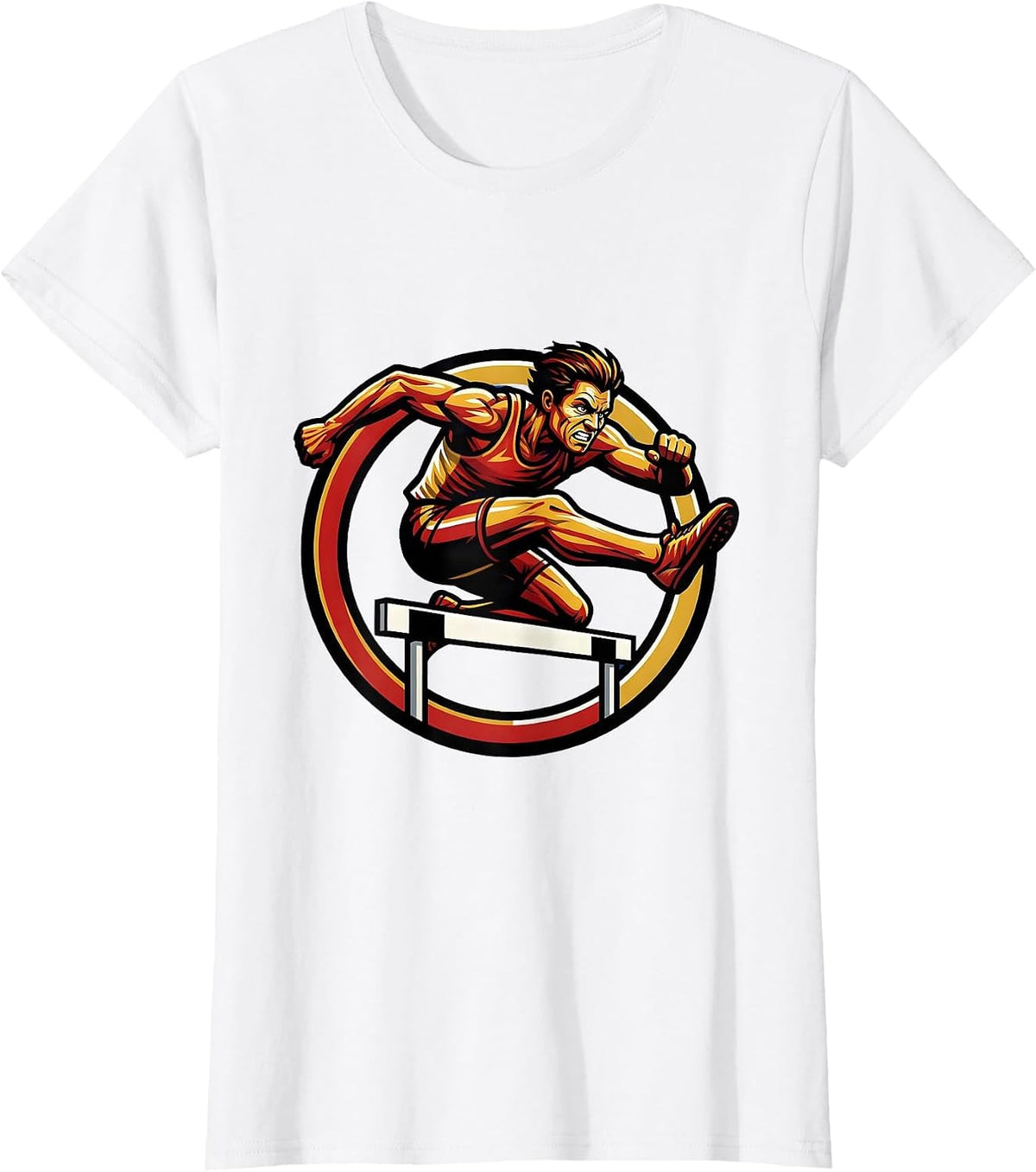 Women's Track Hurdler Mid-Leap Graphic Design T-Shirt - White