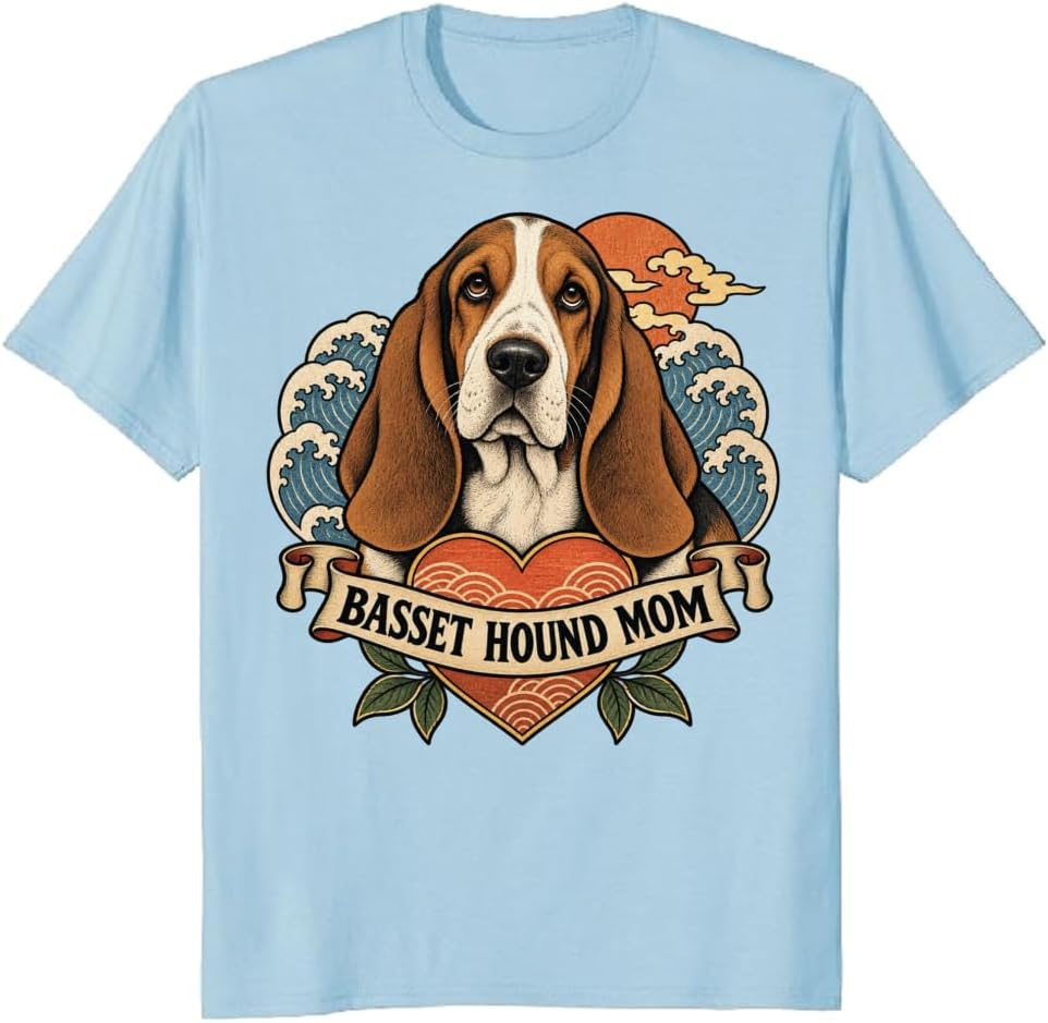 Basset Hound Mom T-Shirt Retro Botanical Dog Portrait Tee - S5