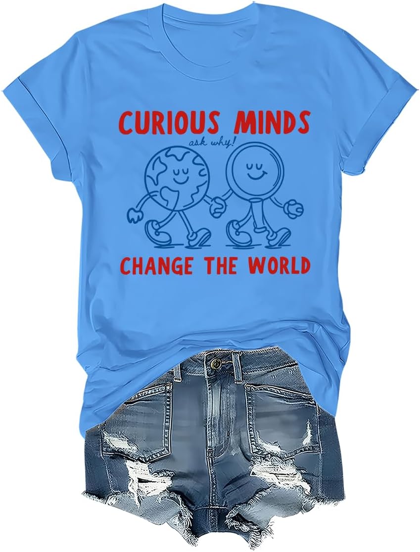 Curious Minds Change the World Science Teacher Shirt STEM Graphic Tee - Crew Neck Carolina Blue-1