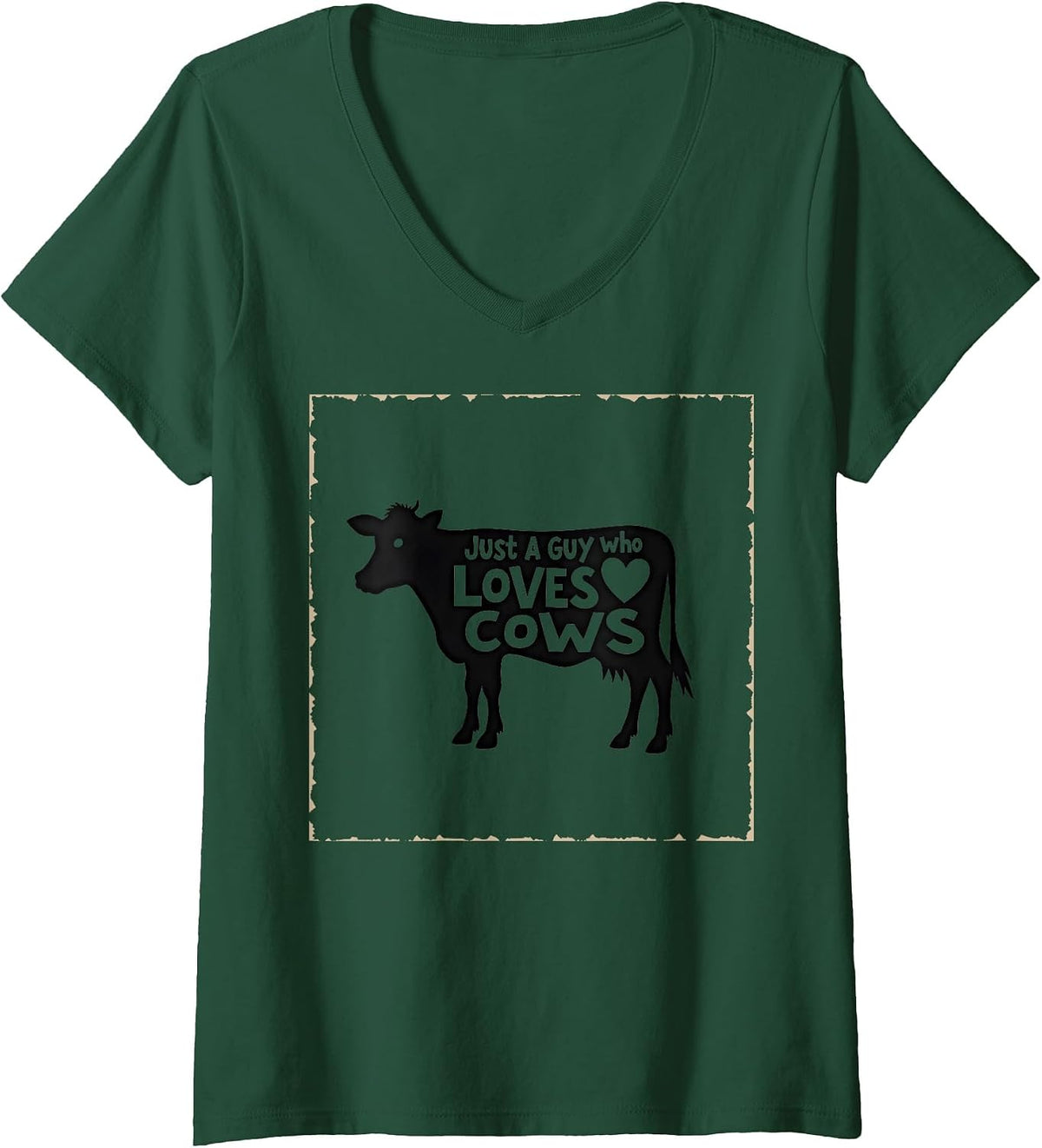 Women's Just A Guy Who Loves Cows - Cow Shirt for Farm Animal Lovers V-Neck T-Shirt - Dark Green