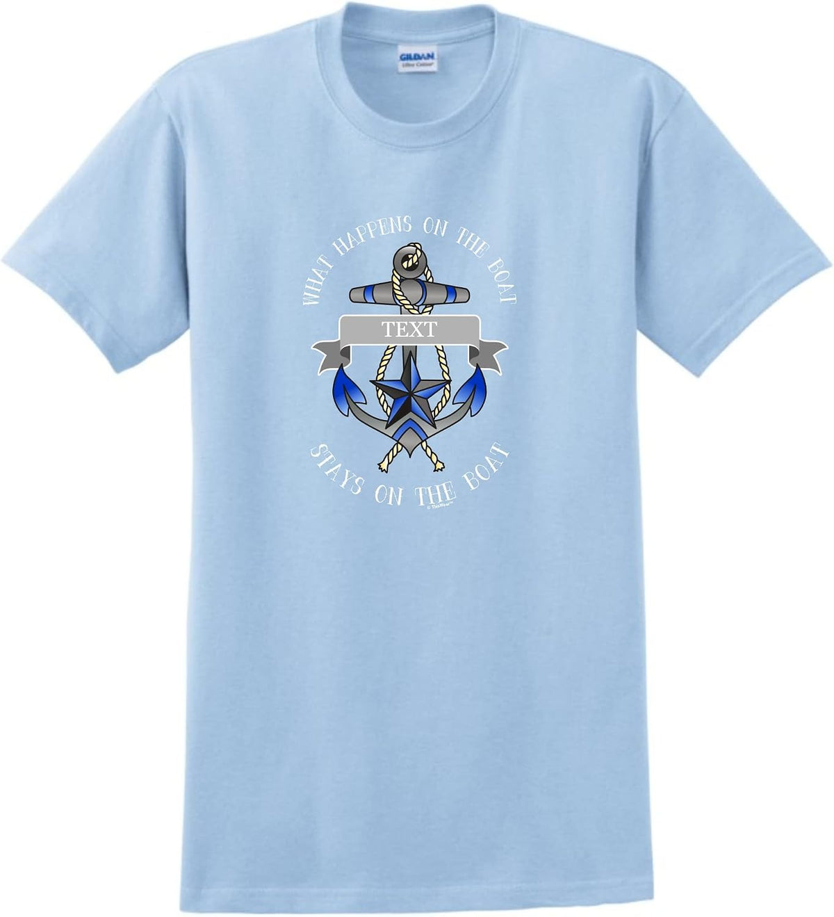 Personalized What Happens On The Boat Unisex Short Sleeve T-Shirt - Light Blue