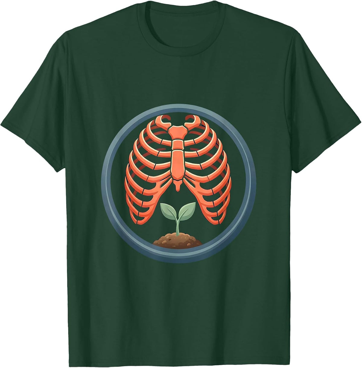 Mental Health Matters Ribcage Seedling Growth Art T-Shirt - Dark Green