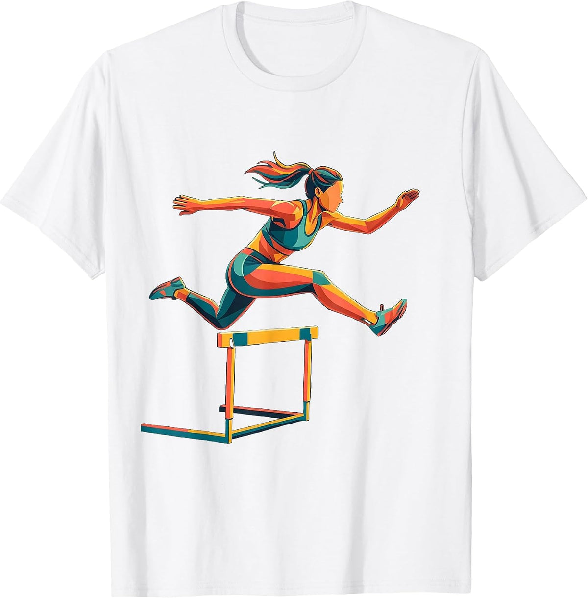 Men's Graceful Hurdler Athletic Track Illustration T-Shirt - White
