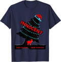 Tree Leaning Goat Innocent Whimsical Holiday Humor T-Shirt - Navy Blue
