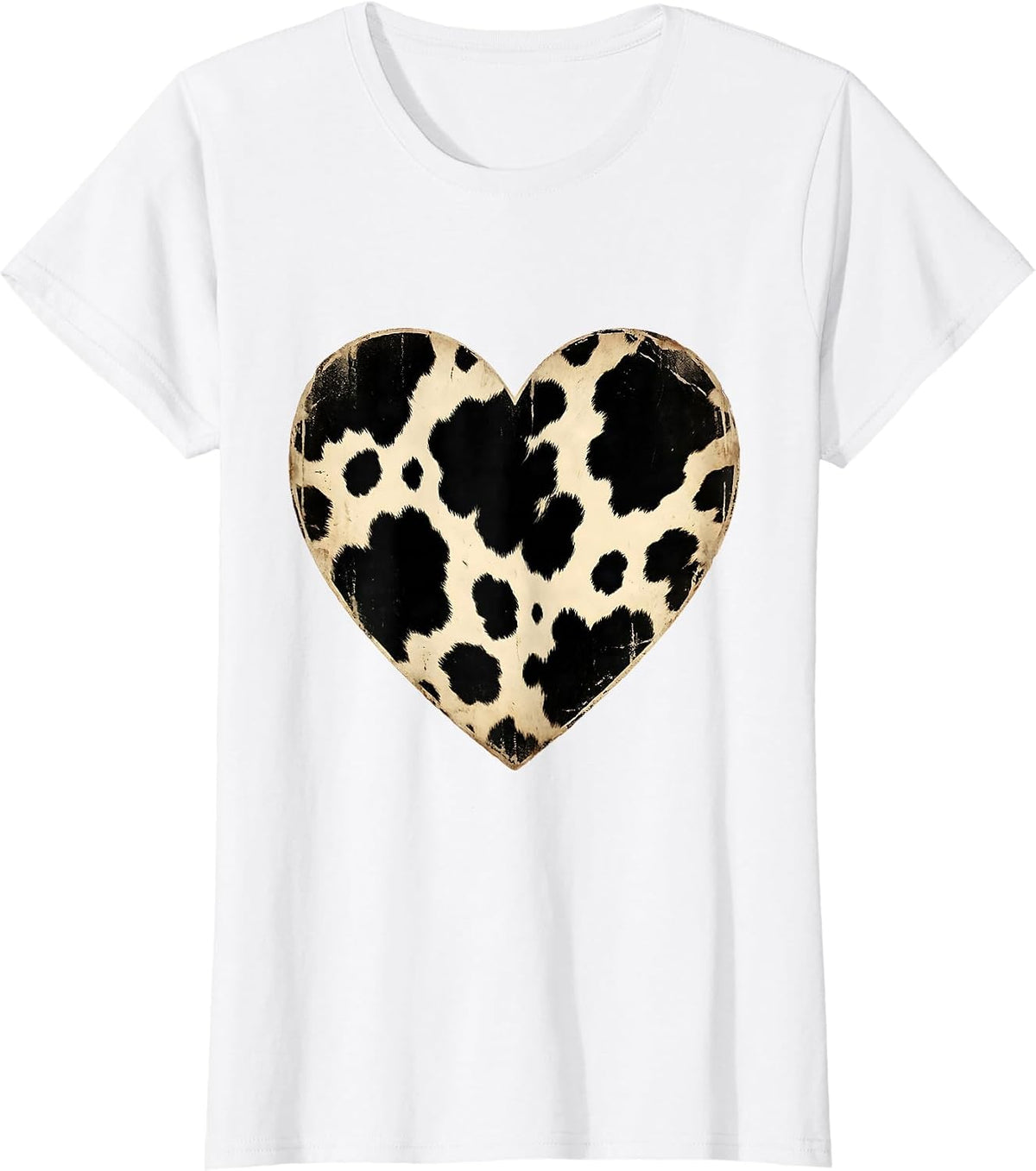 Cow Print Heart Bold Black Patches Graphic T-Shirt - White